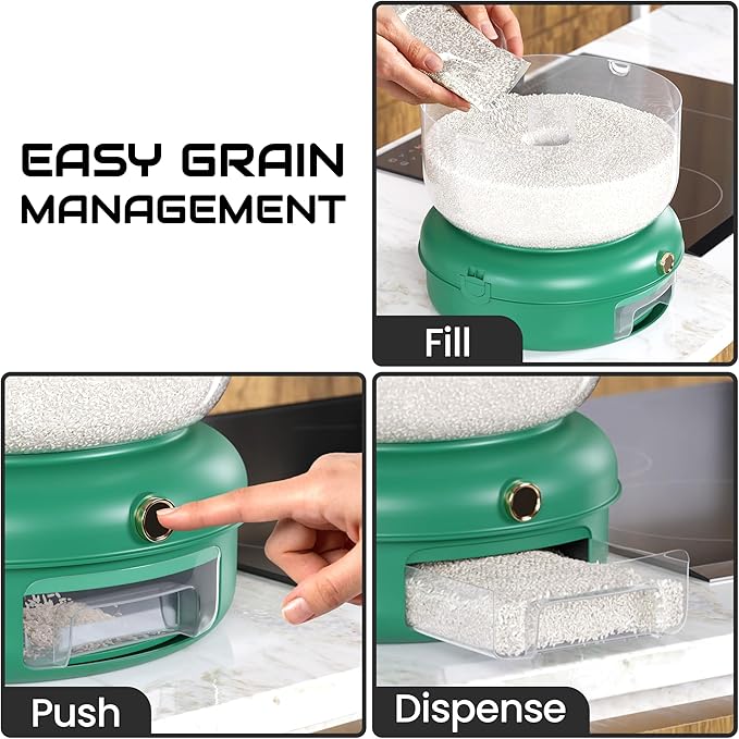 Rice & Multi-Grain Dispenser – Airtight 3-in-1 Rotating Food Storage with Strainer, Holds Up to 22 lbs (12 lb Bulk + 6 Compartments)