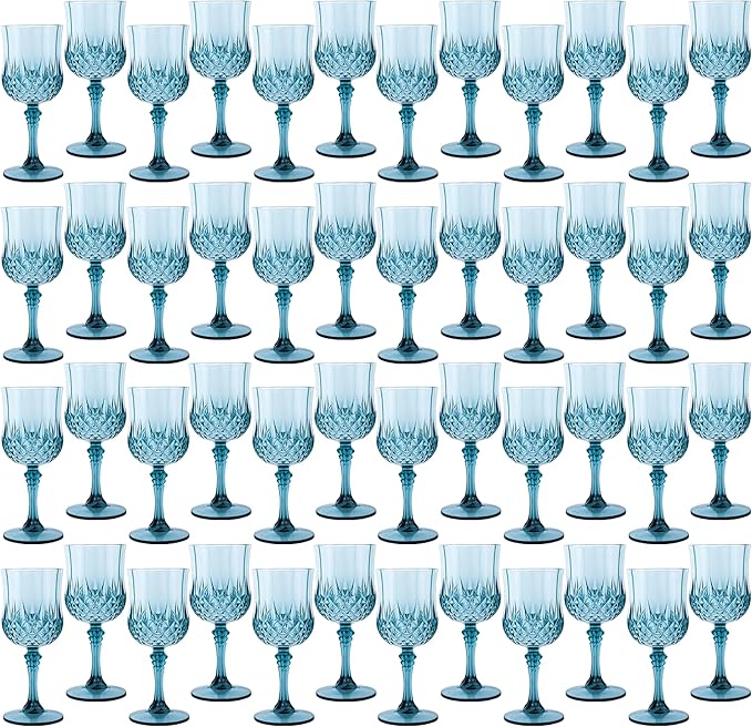 Plastic Wine Glasses,Plastic Goblets Vintage Style Cordial Drinking Glasses for Wedding Reception, Grand Event Party Supplies (48, Dusty Blue)