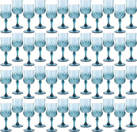 Plastic Wine Glasses,Plastic Goblets Vintage Style Cordial Drinking Glasses for Wedding Reception, Grand Event Party Supplies (48, Dusty Blue)