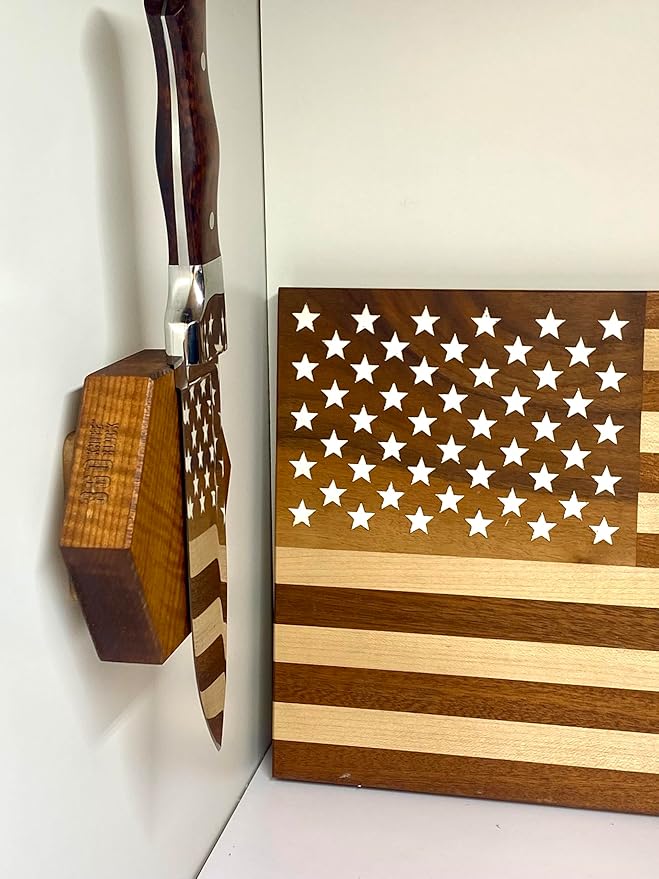 360KnifeBlock magnetic knife HEX - Guitar Wood - 2 Rows of Magnets, 'magic floating backer' 3 sizes from 5" to 26" - handmade in Washington (Guitar Wood, 5" Hexagon)