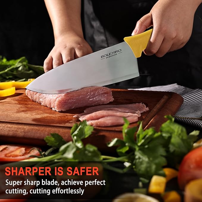 8 inch Japanese High Carbon Stainless Steel Chef Knife, Professional Extra Sharp Wide Cook Knife with Non-slip Ergonomic Handle, for Kitchen Home Restaurant