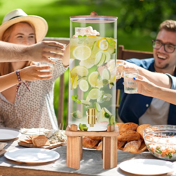 2 Gallon Large Drink Dispenser for Parties,Glass Beverage Dispenser with Stand,Water Drink Dispenser with Airtight Valve,Lemonade Dispenser for Fridge,Water, Juice,Punch,Cocktails,Ice Tea & Sun Tea-8L