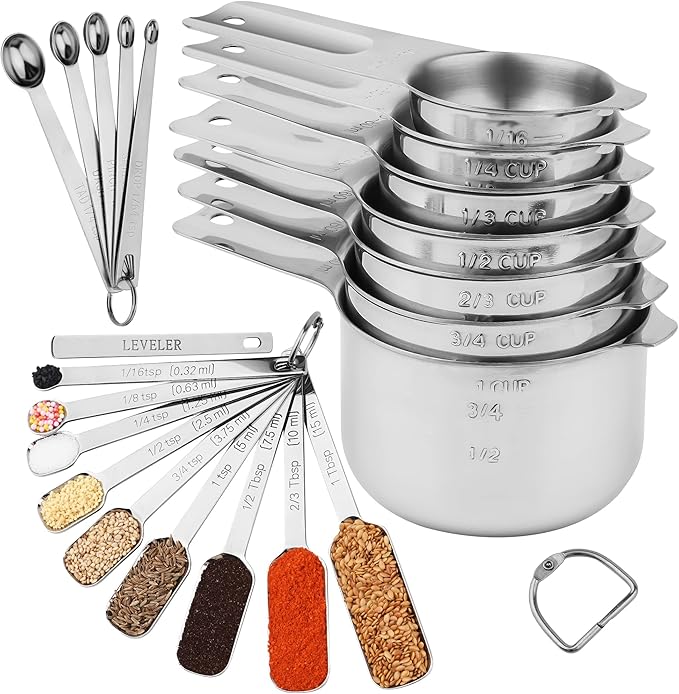 22-Piece Stainless Steel Measuring Set - Cups & Spoons, Metric & US, Dry & Liquid