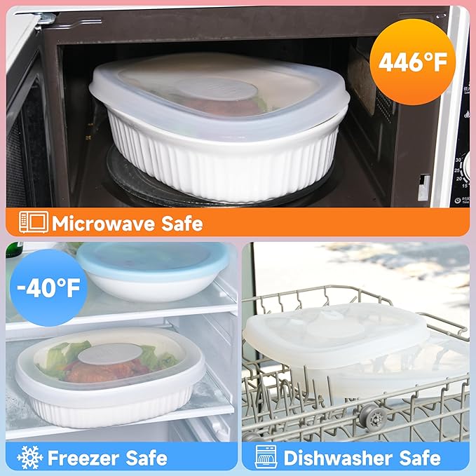 Silicone Lids for CorningWare 2-1/2-Quart Oval Casserole Dish, 2 Pack Reusable Covers for CorningWare Baking Dish (Dish not Included) Dishwasher & Microwave & Freezer Safe