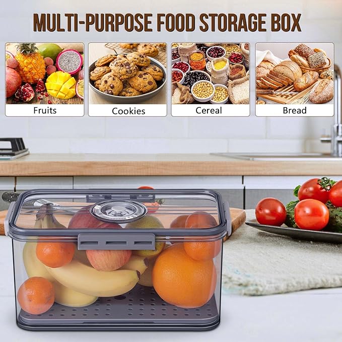 Bread Box Bread Boxes for Kitchen Counter Airtight, Time Recording Bread Storage Container with Lid, Bread Keeper for Homemade Bread, Toast, Bagel, Donut and Cookies, LARGE Grey