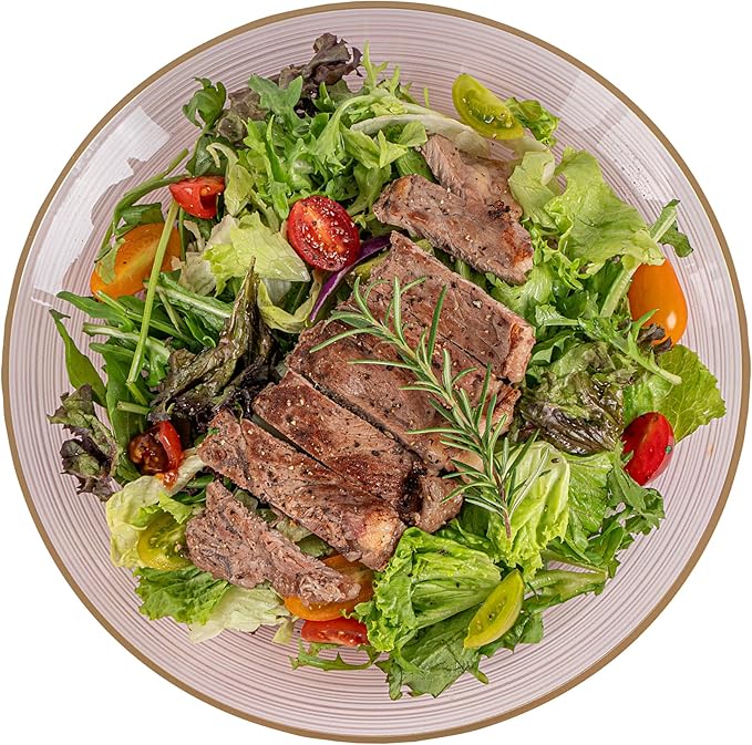 Restaurantware Plastic Plates 100 Pcs 10" Gold Rimmed Disposable Plates Heavy-Duty Pink Translucent Rippled Plastic Dinner Servers for Party, Weddings, Salads, Desserts, and Appetizers