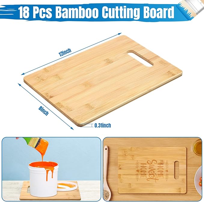 Vesici 18 Pack Plain Cutting Boards with Handles Bulk Blanks Laser Engraving Large Chopping Board for Customized, Personalized Engraving Gifts(Bamboo,12''x8'')