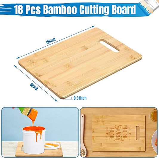 Vesici 18 Pack Plain Cutting Boards with Handles Bulk Blanks Laser Engraving Large Chopping Board for Customized, Personalized Engraving Gifts(Bamboo,12''x8'')