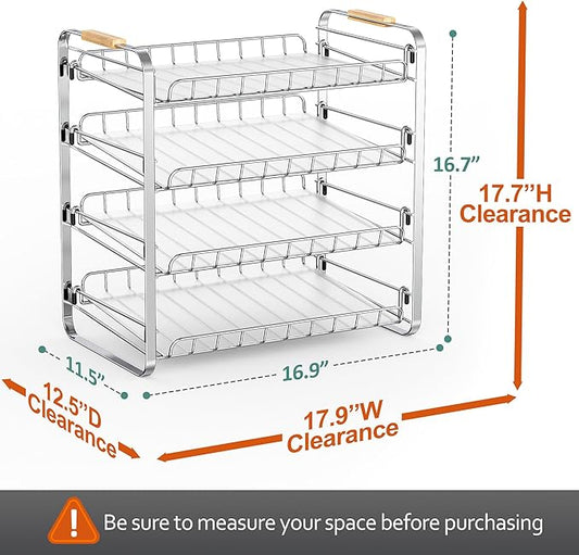 MAXIFFE 4 Tier Can Organizer for Pantry, 16.9" W×11.5" D×16.7" H, Space-Saving Adjustable Metal Hold 40 Standard 12-oz Cans Storage Rack Holder for Countertop Kitchen Soda Drinks Fruits, Chrome