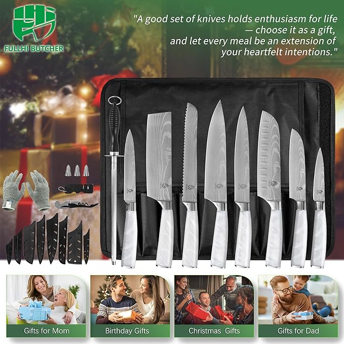 FULLHI Knife Set, 14pcs Japanese Knives Set, Multiple Colour Premium German Stainless Steel Chef Knife Set