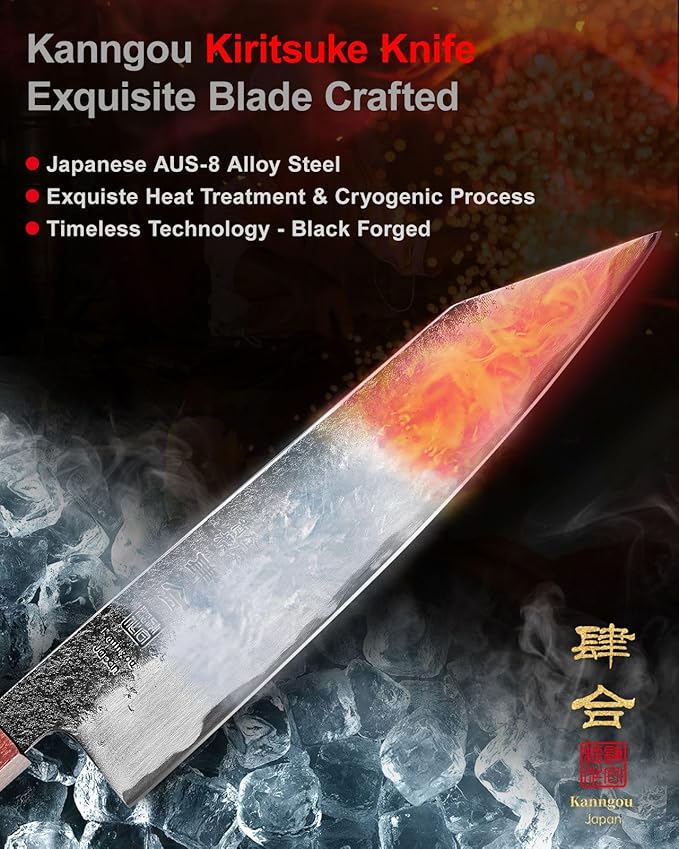 WA Series Japanese Chef Knife 210MM Black Forged Japanese Kitchen Knives with Eboy Handle,Gift with Premium Box for Husband Dad (8.27 Inch Kiritsuke Knife)