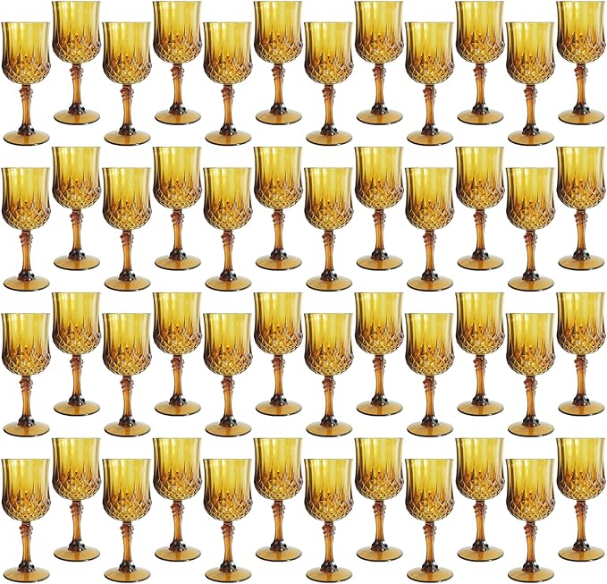 Plastic Wine Glasses,Plastic Goblets Vintage Style Cordial Drinking Glasses for Wedding Reception, Grand Event Party Supplies (48, Amber)