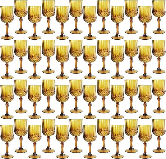 Plastic Wine Glasses,Plastic Goblets Vintage Style Cordial Drinking Glasses for Wedding Reception, Grand Event Party Supplies (48, Amber)
