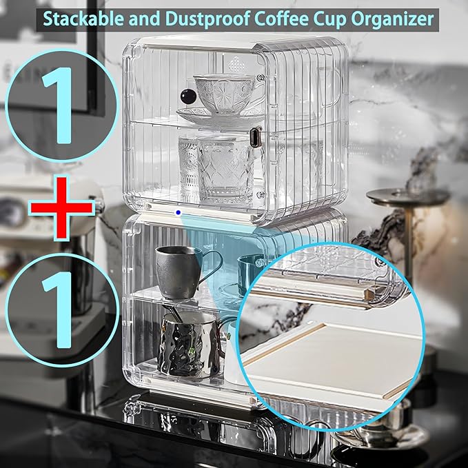 Coffee Bar Organizer for Countertop - 2 Tier,Mug & Coffee Cup, K Cup Pod Storage Shelf, Multifunctional Kitchen Cabinet organizer for Coffee Bar & Kitchen Condiments (Grey, Medium)