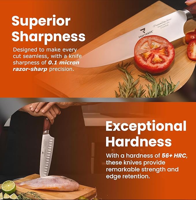 PrecisionEdge Ultra Sharp 3 Piece Knife Set Japanese Chef Knife Set Professional Slice Cooking with Red Pakkawood Handles Japanese Kitchen Knives Sets without block Culinary Chef Knives