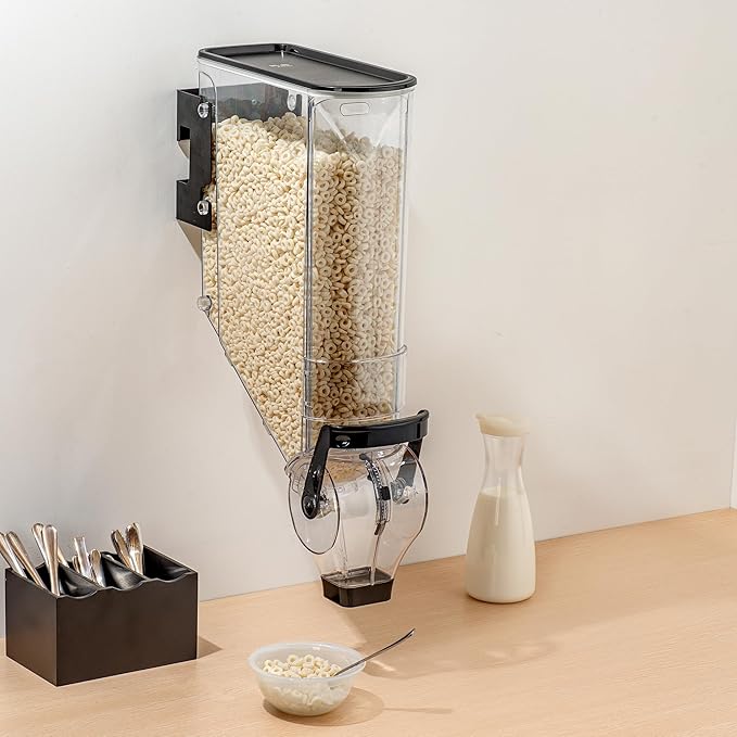 Restaurantware-Met Lux 5 Gallon Dry Food Dispenser, 1 Airtight Cereal Dispenser - Wall-Mounted, Single Control, 1 Black Plastic Grain Holder, For Snacks, Nuts, Or Coffee Beans