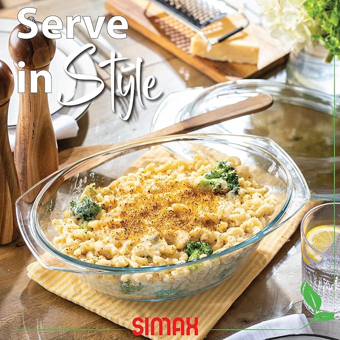 Simax Clear Glass Casserole Dish: Clear Glass Oval Casserole Dish with Lid and Handles Covered Bowl for Cooking, Baking, Serving, etc. Microwave, Dishwasher, and Oven Safe Cookware – 2.5 Quart