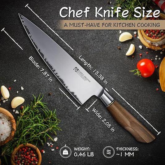 Purple Dragon Chef Knife 7.8 Inch, Ultra Sharp Japanese Kitchen Knife, German Vg10 Steel Meat Cutting Chopping Dicing Vegetables, Ergonomic Wooden Handle, Gift Box