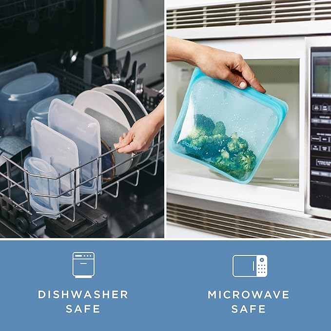 Stasher Premium Silicone Reusable Food Storage Stand-Up Mini Bag, Green, Microwave, Sous Vide, Dishwasher, Oven and Freezer Safe, BPA Free, Leak-free, Eco-friendly, 28 Oz