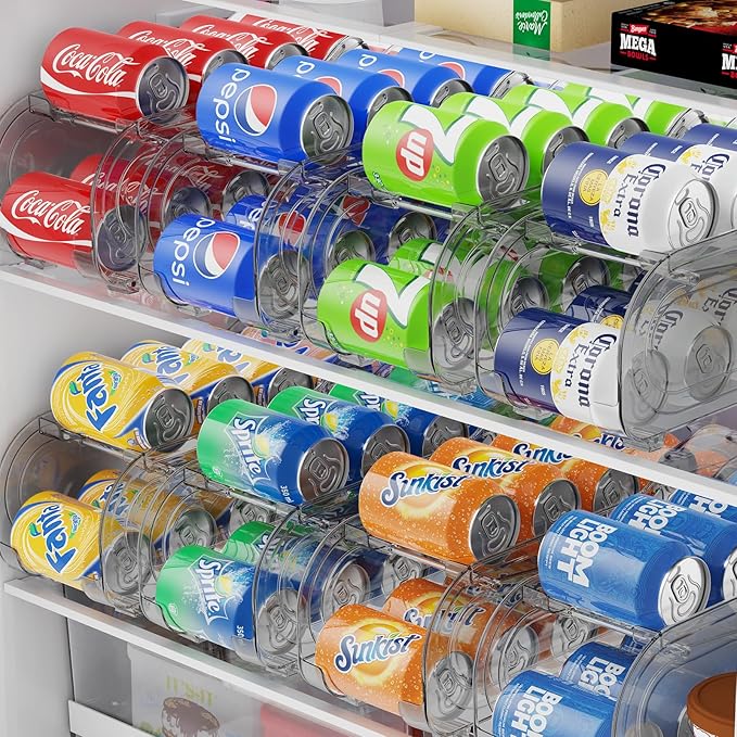 2 Pack Auto-Rolling Soda Can Organizer for Refrigerator/Fridge, Upgraded Soda Can Dispenser & Holder for Pantry Storage 10 Standard Size 12oz/ 11.2oz/ 355ml/ 330m Drink Short Cans (Gray)