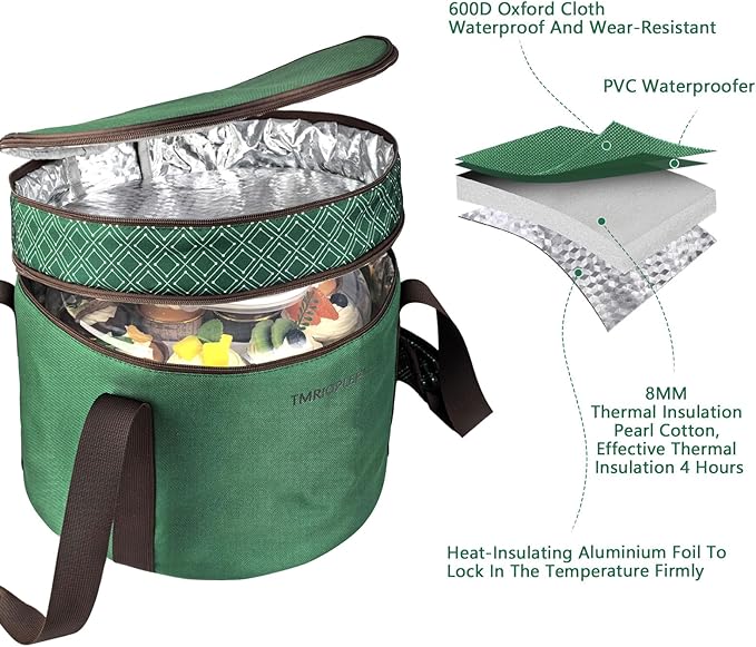 2 Pack Pie Carrier with Lids and Handles, Loadable Cupcake or Pizza Storage Containers, Includes Insulated Bags and Insulated Non-Slip Pads, Perfect for Transportation (Green)