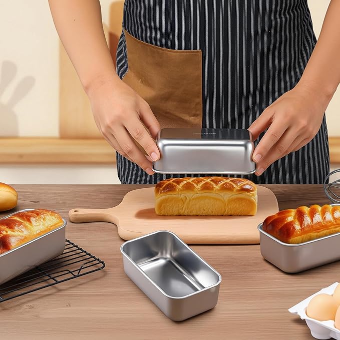 LIANYU 6.3 x 3.5 Inch Mini Loaf Pans for Baking Bread, 10 Pack Stainless Steel Small Bread Loaf Pan Mold for Homemade Meatloaf, Metal Tin Loaf Baking Pan for Banana Sourdough Sandwich, Dishwasher Safe