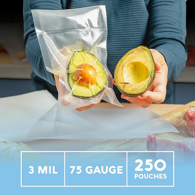 Avid Armor Chamber Vacuum Sealer Bags – Heavy Duty, BPA-Free, Pre-Cut Chamber Vacuum Bags for Food Preservation, Freezer Storage, Sous Vide and more, 250/Pack (8x10) – Multi-Use Vacuum Bags