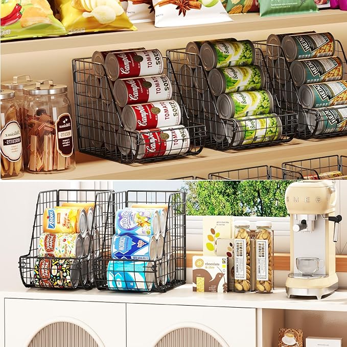 X-cosrack Stackable Can Organizer for Pantry 3Pack,Standing Dispenser Storage Bins,Metal Wire Basket Beverage Pop Soda Rack Stand Kitchen Pantry Countertop Cabinets,Stacking Canned Food Holder