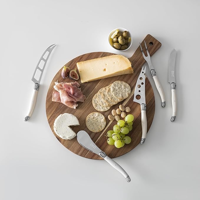 French Home 5-Piece Artisan Cheese Knife Set – Versatile Cheese Knives Set with Three-Rivet Ivory-Colored Handles & Iconic Bee Emblem – Sophisticated Charcuterie Board Accessories