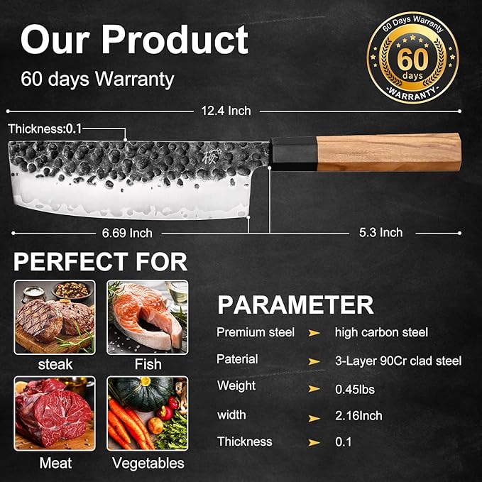 6.7 Inch Kitchen Usuba Knife,Vegetable Cleaver Knife Asian Nakiri Knife,Stainless Steel With Hand-forged,Olivewood Handle and Gift Box for Family & Restaurant