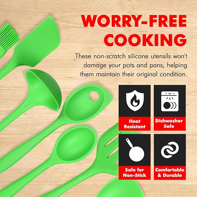 Chef Craft Premium Silicone Kitchen Tool and Utensil Set, 7 Piece, Green