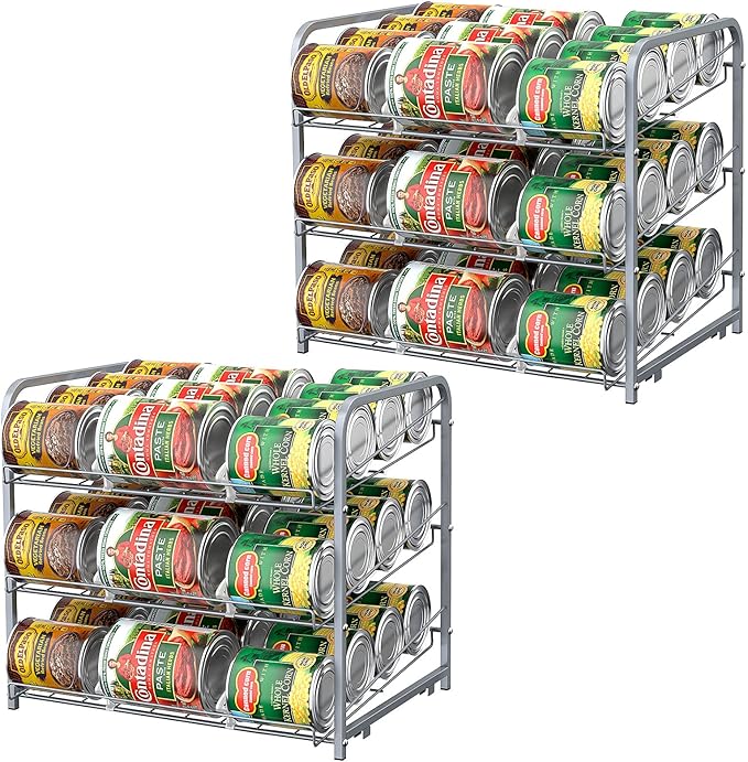 BTY Can Organizer for Pantry Stackable 2 Pack, Can Storage Organizer Rack Stacking Can Dispensers Small Space Holds up to 36 Cans for Pantry, Kitchen, Cabinet- Silver