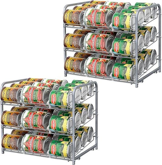BTY Can Organizer for Pantry Stackable 2 Pack, Can Storage Organizer Rack Stacking Can Dispensers Small Space Holds up to 36 Cans for Pantry, Kitchen, Cabinet- Silver