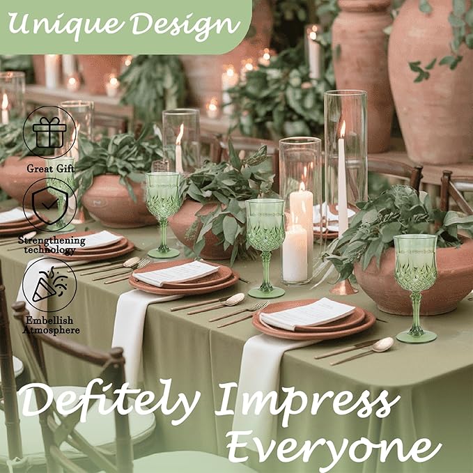 Plastic Wine Glasses,100PCS New Green Plastic Goblets Vintage Style Cordial Drinking Glasses for Wedding Reception, Grand Event Party Supplies (100, New Green)