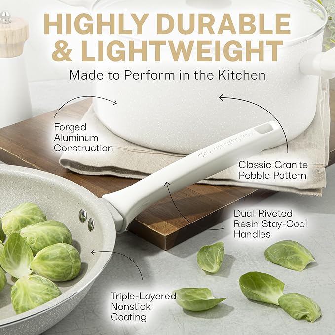 Granitestone 20 Pc Pots and Pans Set Non Stick Cookware Set with Steamer, Cooking Utensils Set and Pad Protectors, Stay Cool Handles, Non Toxic PFOA PFOS Free, Oven and Dishwasher Safe