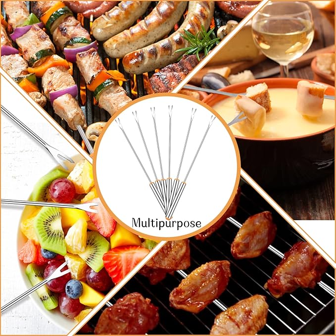 18 PCS Fondue Forks Stainless Steel,9.3inch Color Coding Cheese Fondue Forks with Heat Resistant Handle,Fondue Sticks for Chocolate Fountain Dessert Meat Barbecue Roast Marshmallows,6 color