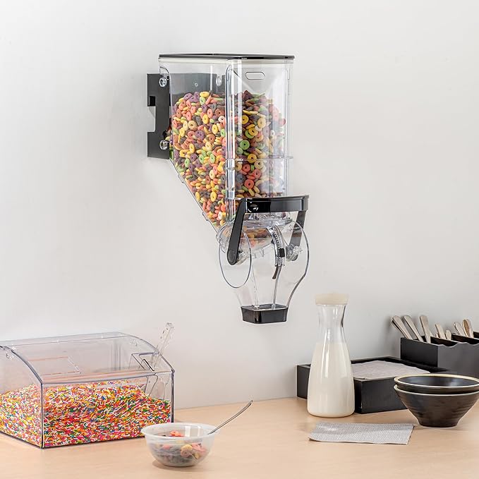 Restaurantware-Met Lux 3.4 Gallon Dry Food Dispenser, 1 Airtight Cereal Dispenser - Wall-Mounted, Single Control, 1 Black Plastic Grain Holder, For Snacks, Nuts, Or Coffee Beans