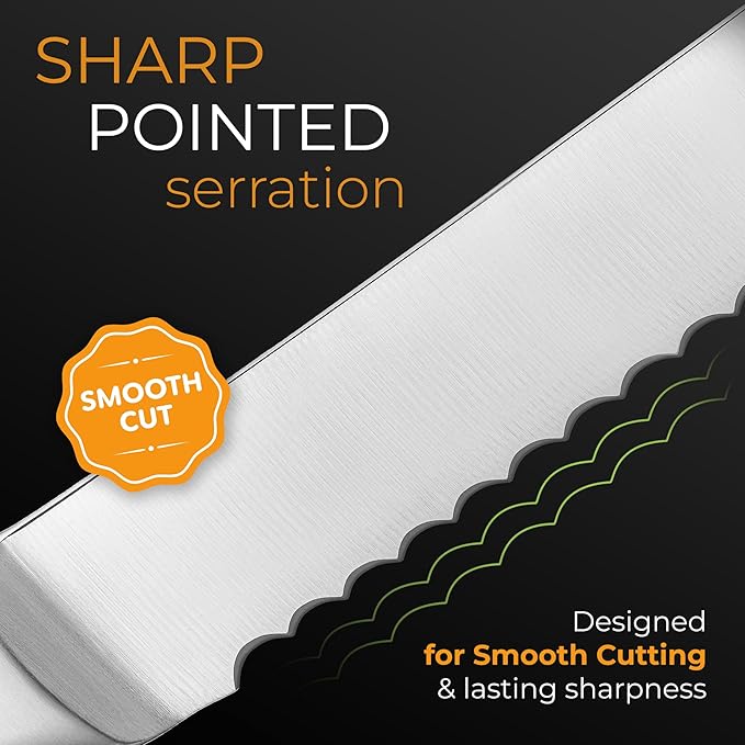 Orblue Serrated Bread Knife with 10-inch Upgraded Stainless Steel Razor Sharp Wavy Edge Width - Bread Cutter Ideal for Slicing Homemade Bagels and Cake, Orange