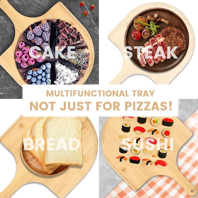 Pizza Peel 11 Inch, Natural Bamboo Pizza Spatula Wooden Pizza Spatula Paddle for Pizza Cutting Cheese Bread Fruit Vegetable (1)