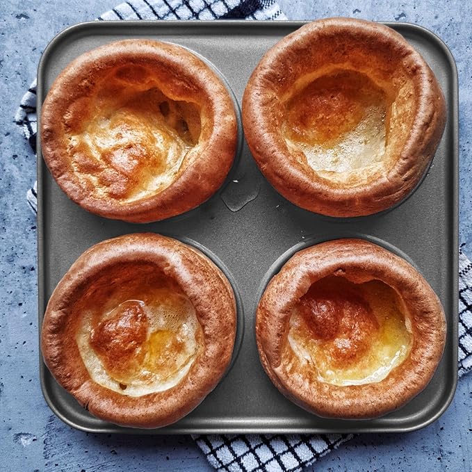 Yorkshire Pudding Pan Set of 2, 4-Cup Nonstick Muffin Top Pan, Shallow Whoopie Pies Pan for Hamburger, Eggs, Sandwiches