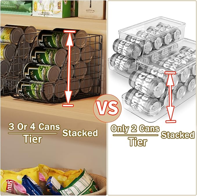 X-cosrack Stackable Can Organizer for Pantry 3Pack,Standing Dispenser Storage Bins,Metal Wire Basket Beverage Pop Soda Rack Stand Kitchen Pantry Countertop Cabinets,Stacking Canned Food Holder
