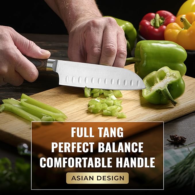 Cutluxe Santoku Knife – Ultra Sharp 5 Inch Vegetable Japanese Knife for Chopping, High Carbon Stainless Steel Blade, Full Tang Pakkawood Handle – Shinobi Series