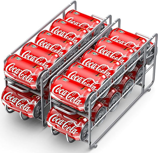 Soda Can Organizer Storage Rack, 2 Pack Stackable Beverage Soda Can Dispenser Organizer Holder for Refrigerator, Cabinet, Pantry (Silver)