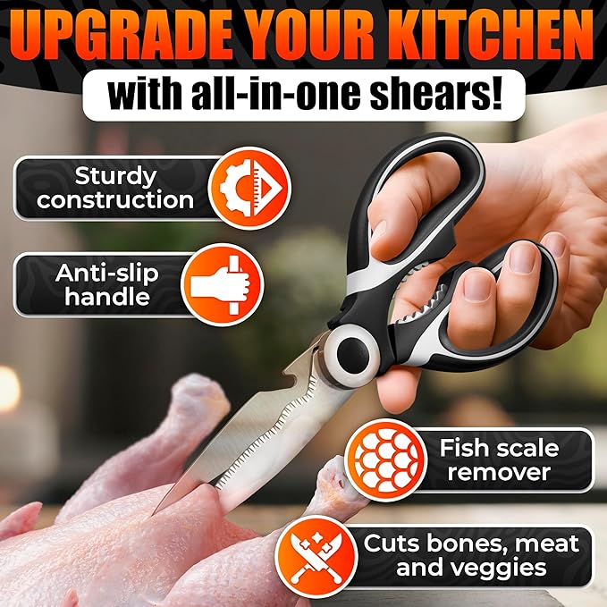 2 Pcs Cooking Scissors with Cover – Dishwasher Safe Kitchen Shears for Food Heavy Duty, Cooking Shears with 2CR13 Stainless Steel Blades – Kitchen Scissors All Purpose, Two Colors for Different Tasks