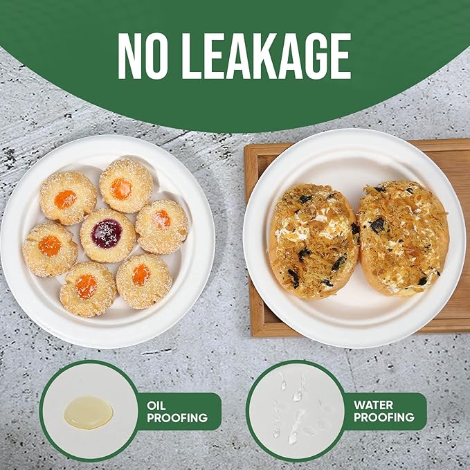 7-Inch White Paper Plates 100 Pack - 100% Compostable Dessert Plates | Leakproof Disposable Plates for Party, Microwave Safe & Oil Resistant, Eco-Friendly Small Dinnerware (100 Count)