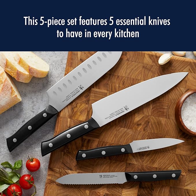 HENCKELS Dynamic Razor-Sharp 5-Piece Kitchen Knife Set, Chef Knife, Bread Knife, German Engineered Informed by 100+ Years of Mastery