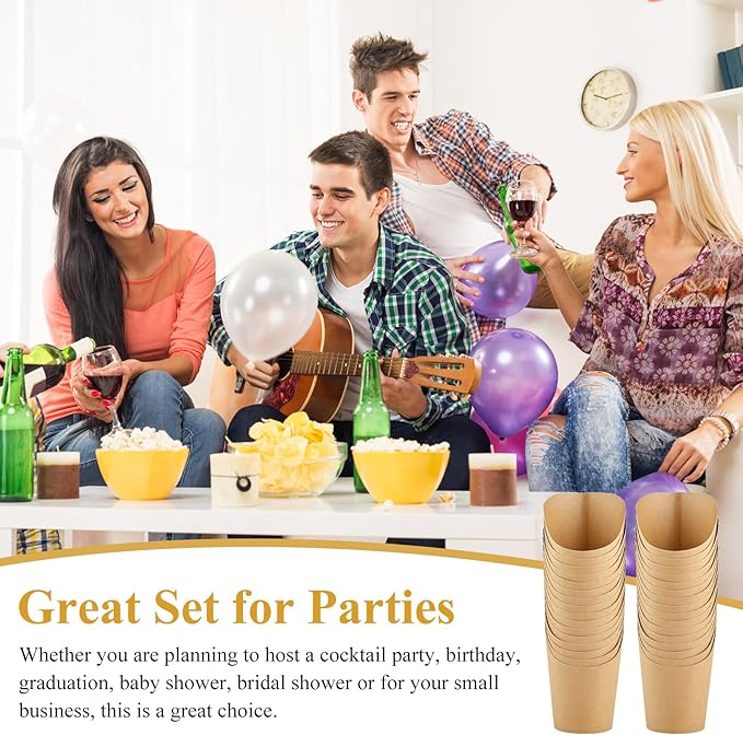 50 Sets 8 oz Small Charcuterie Cups with Sticks, Disposable Kraft Paper Charcuterie Boxes French Fry Holders Individual Appetizer Serving Cups (50 Cups + 200 Cocktail Picks)