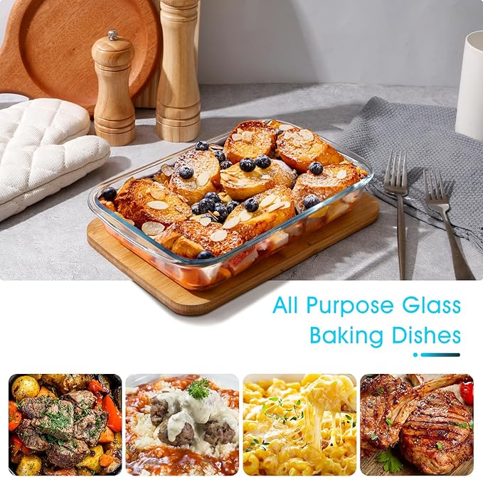 1.5 QT Glass Baking Dish for Oven, (Single Serving) Glass Pan for Cooking Dish Casserole Dish Rectangular Baking Pan Glass Bakeware