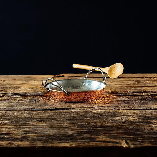 Sertodo Copper Alicante Paella Cooking Pan | 6 inch diameter |Patented Stainless Steel Handle Design| Hand Hammered, Heavy Gauge, 100% Pure Copper | Ideal for Cooking or Serving Side Dishes in Style