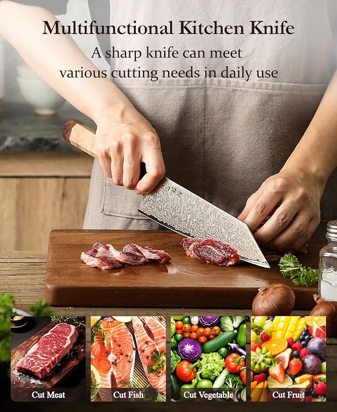 HEZHEN Kiritsuke Chef Knife,8.3 Inch, 37 Layers Tricolor Copper Damascus Steel-Japanese Damascus Knif- Professional Knife for Chefs&Home Cooking-Razor Sharp,Sycamore Wood Handle